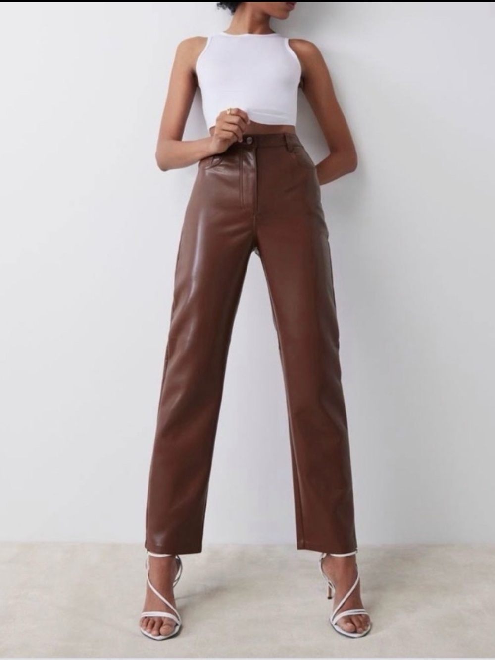 🦋 Wilfred| The Melina Faux Leather Pants Brown Size 6 High Rise Straight Leg